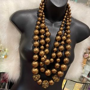 Super chunky Chicos golden/bronze balls and tiger eye stone necklace